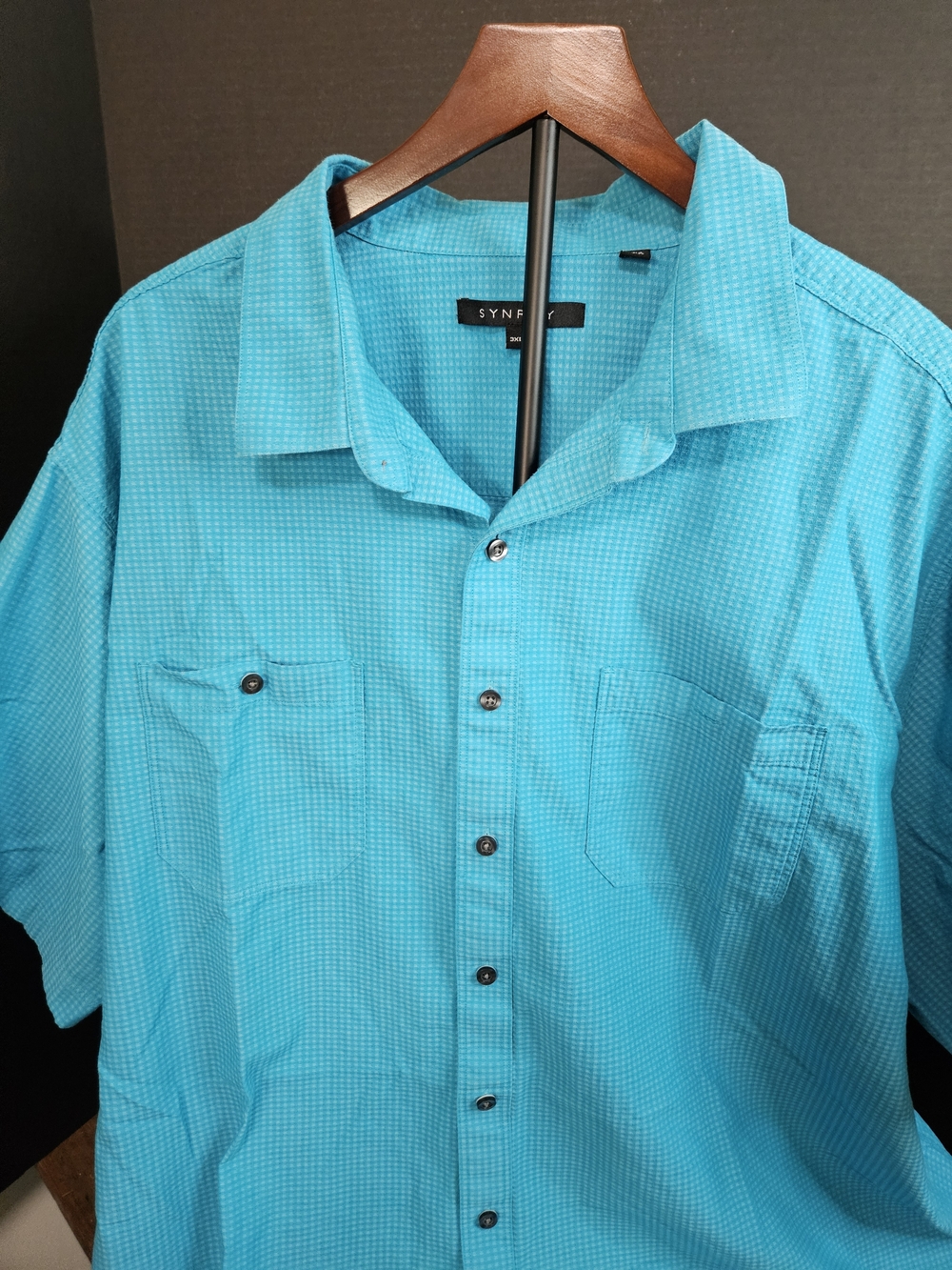 SYNFR Men’s Short Sleeve Button-Down Shirt in Turquoise